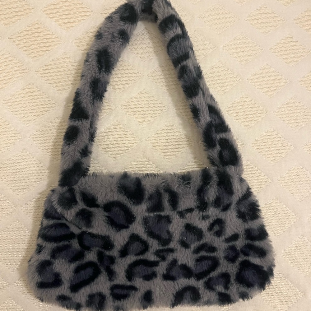 Fuzzy Blue Leopard Bag